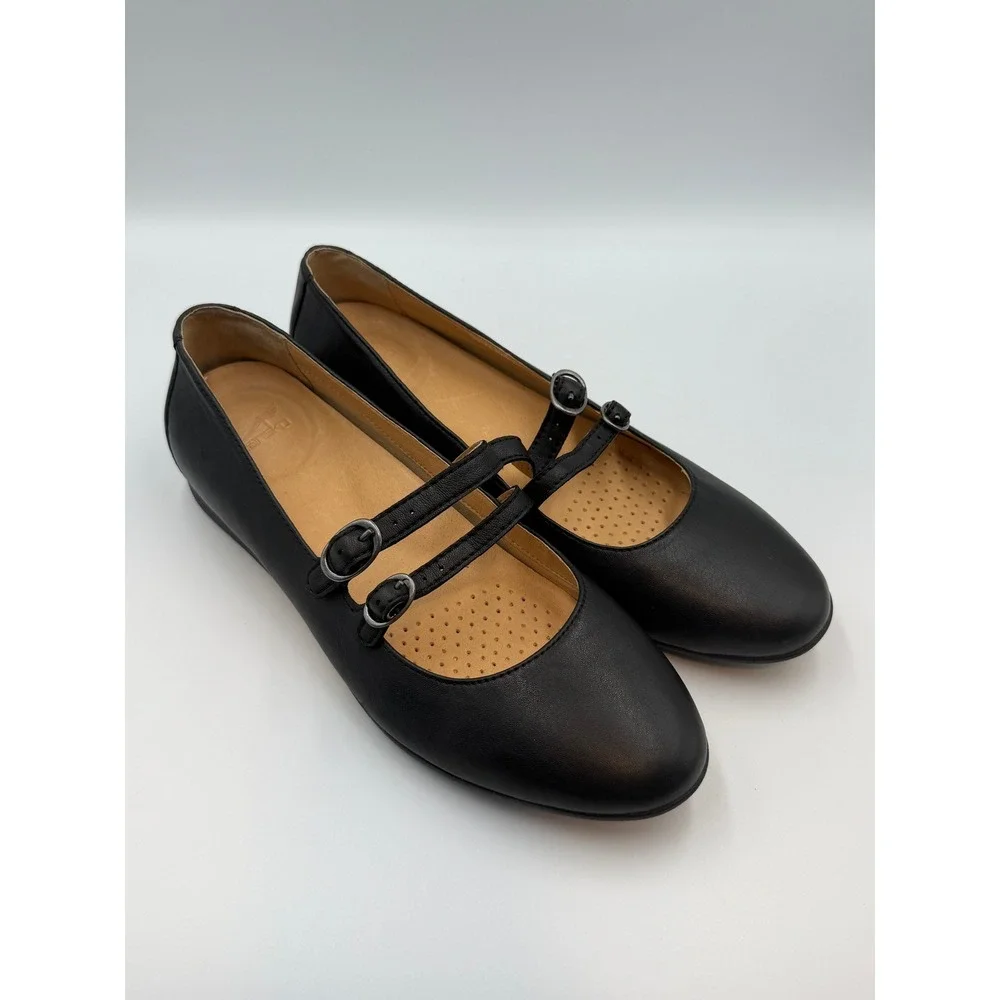 Dansko Leeza Black Leather Double Strap Mary Jane Flats Women EU 41 US 10.5-11